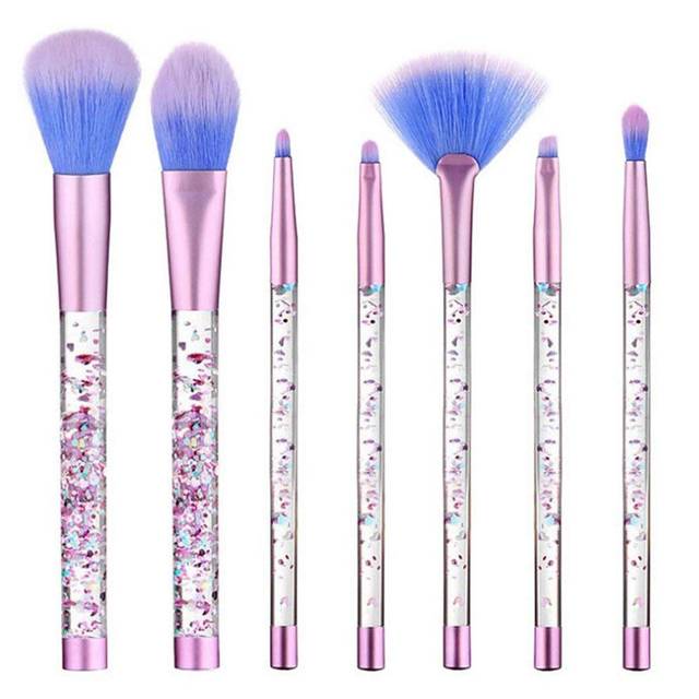 2018 Bling Bling Shiny Liquid Quicksand Glitter Acrylic Handle Makeup Brush Set Fancy Cosmetic Tool