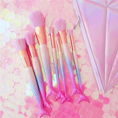 Pretty New Mermaid Makeup Brush Set Shiny Colorful  Professional Soft Makeup Brush